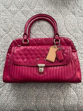 Authentic Y2K Coach Poppy Liquid Gloss Quilted Satchel – Magenta Pink (F20721)